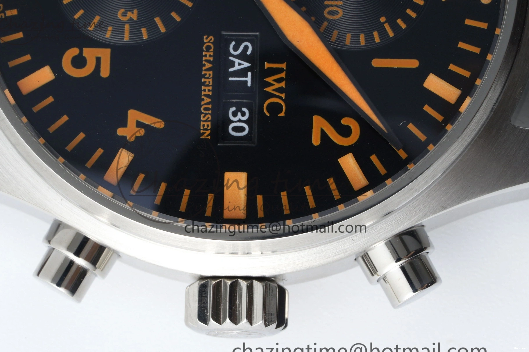 MIROTIME 0126 Pilot Chrono SS AZF 1:1 Best Edition Black Dial Orange Markers on Brown Leather Strap A EasyCare 7065